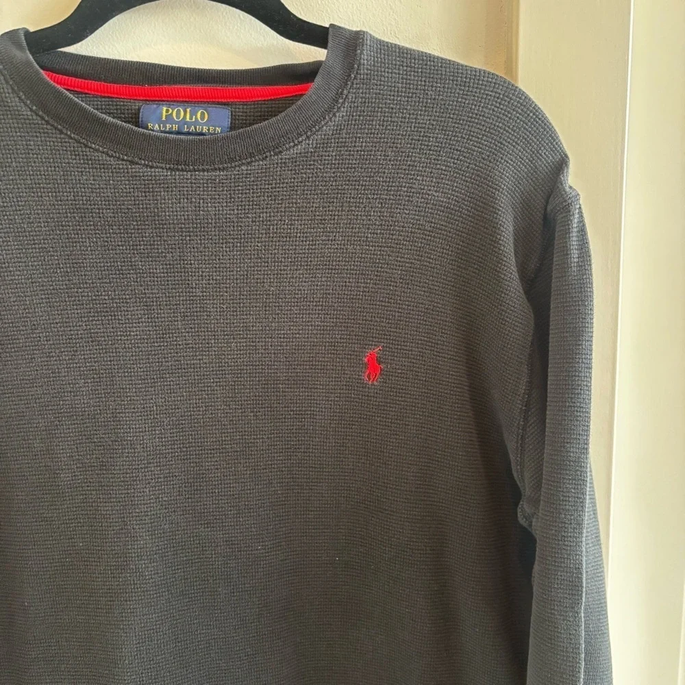 Polo Ralph Lauren Waffle Weave Men's Long Sleeve Black Shirt 100% Cotton Size L